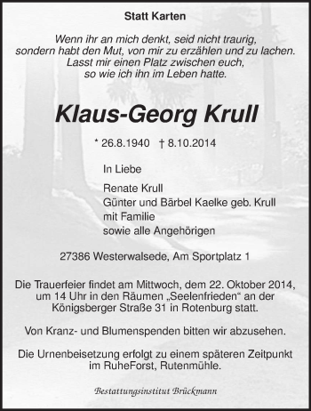 Traueranzeige von Klaus-Georg Krull von KRZ