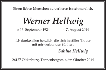 Traueranzeige von Werner Hellwig von KRZ