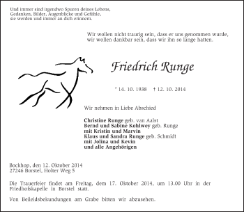 Traueranzeige von Friedrich Runge von KRZ