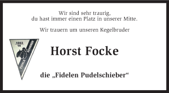 Traueranzeige von Horst Focke von KRZ