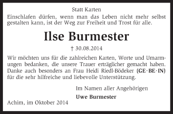 Traueranzeige von Ilse Burmester von KRZ