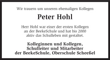 Traueranzeige von Peter Hohl von KRZ