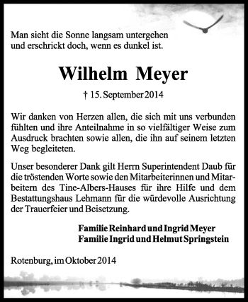Traueranzeige von Wilhelm Meyer von KRZ