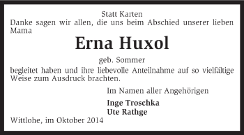 Traueranzeige von Erna Huxol von KRZ