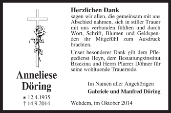 Traueranzeige von Anneliese Döring von KRZ