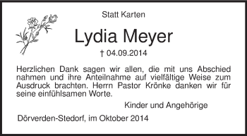 Traueranzeige von Lydia Meyer von KRZ