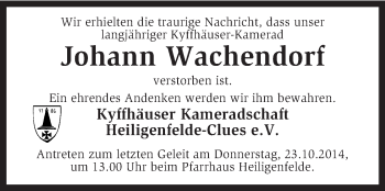 Traueranzeige von Johann Wachendorf von KRZ