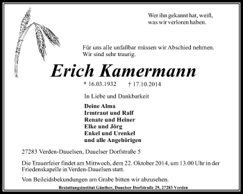 Traueranzeige von Erich Kamermann von KRZ