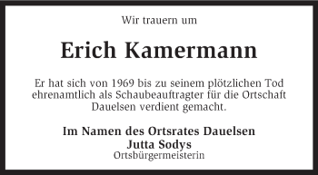 Traueranzeige von Erich Kamermann von KRZ