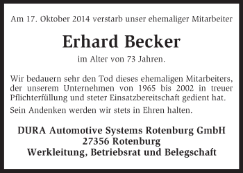 Traueranzeige von Erhard Becker von KRZ