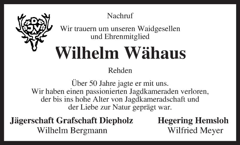  Traueranzeige für Wilhelm Wähaus vom 22.10.2014 aus KRZ