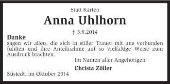 Traueranzeige von Anna Uhlhorn von KRZ