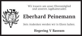 Traueranzeige von Eberhard Peinemann von KRZ