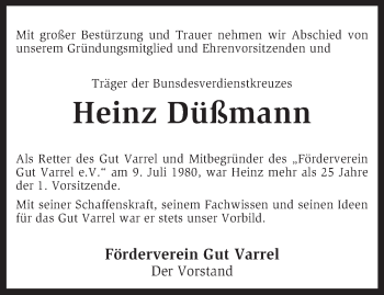 Traueranzeige von Heinz Düßmann von KRZ