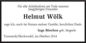 Traueranzeige von Helmut Wölk von KRZ