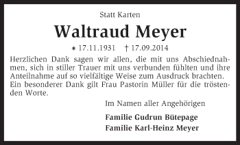 Traueranzeige von Waltraud Meyer von KRZ