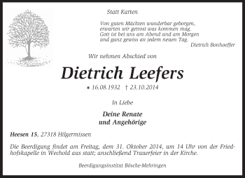 Traueranzeige von Dietrich Leefers von KRZ