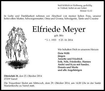 Traueranzeige von Elfriede Meyer von KRZ