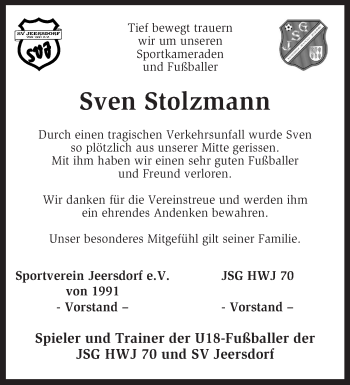 Traueranzeige von Sven Stolzmann von KRZ