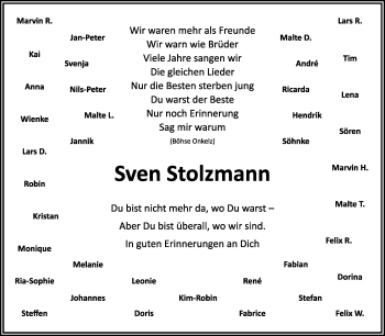 Traueranzeige von Sven Stolzmann von KRZ