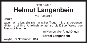 Traueranzeige von Helmut Langenbein von KRZ