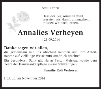 Traueranzeige von Annalies Verheyen von KRZ