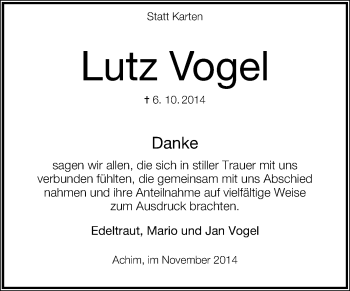 Traueranzeige von Lutz Vogel von KRZ