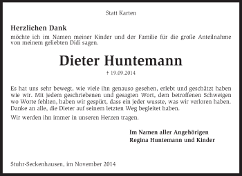 Traueranzeige von Dieter Huntemann von KRZ