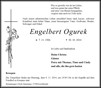 Traueranzeige von Engelbert Ogurek von KRZ