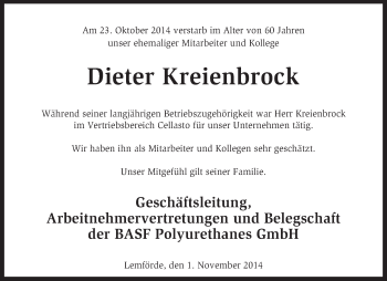 Traueranzeige von Dieter Kreienbrock von KRZ