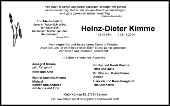 Traueranzeige von Heinz-Dieter Kimme von KRZ