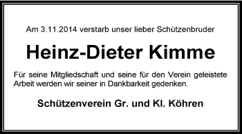 Traueranzeige von Heinz-Dieter Kimme von KRZ