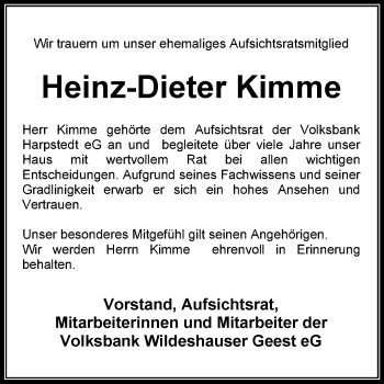 Traueranzeige von Heinz-Dieter Kimme von KRZ