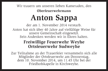 Traueranzeige von Anton Sappa von KRZ