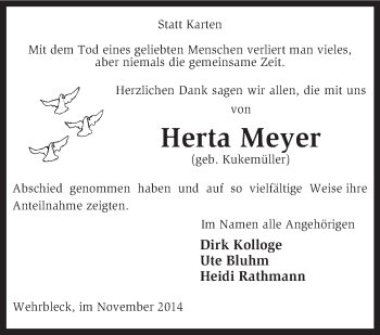 Traueranzeige von Herta Meyer von KRZ