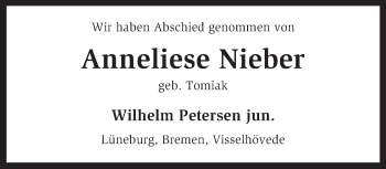 Traueranzeige von Anneliese Nieber von KRZ