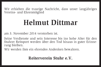 Traueranzeige von Helmut Dittmar von KRZ