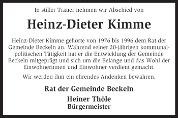 Traueranzeige von Heinz-Dieter Kimme von KRZ