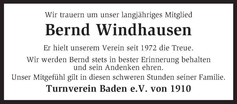  Traueranzeige für Bernd Windhausen vom 07.11.2014 aus KRZ