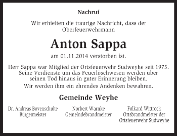 Traueranzeige von Anton Sappa von KRZ