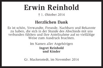 Traueranzeige von Erwin Reinhold von KRZ