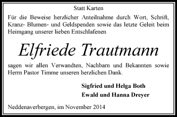 Traueranzeige von Elfriede Trautmann von KRZ