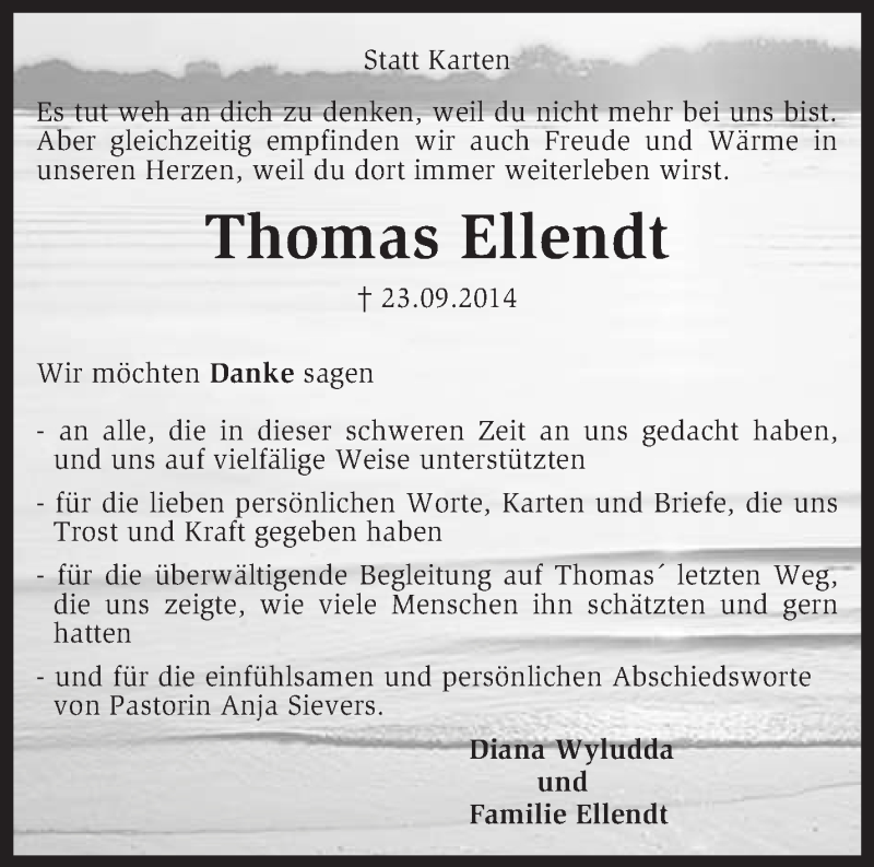  Traueranzeige für Thomas Ellendt vom 12.11.2014 aus KRZ