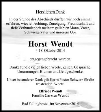 Traueranzeige von Horst Wendt von KRZ