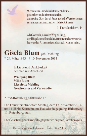 Traueranzeige von Gisela Blum von KRZ