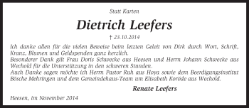 Traueranzeige von Dietrich Leefers von KRZ