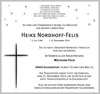 Traueranzeige von Heike Nordhoff-Felis von KRZ