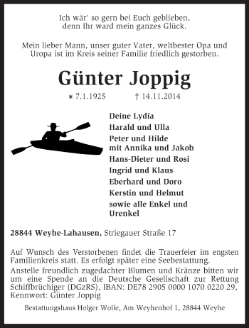 Traueranzeige von Günter Joppig von KRZ