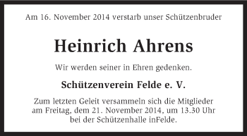 Traueranzeige von Heinrich Ahrens von KRZ