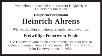 Traueranzeige von Heinrich Ahrens von KRZ